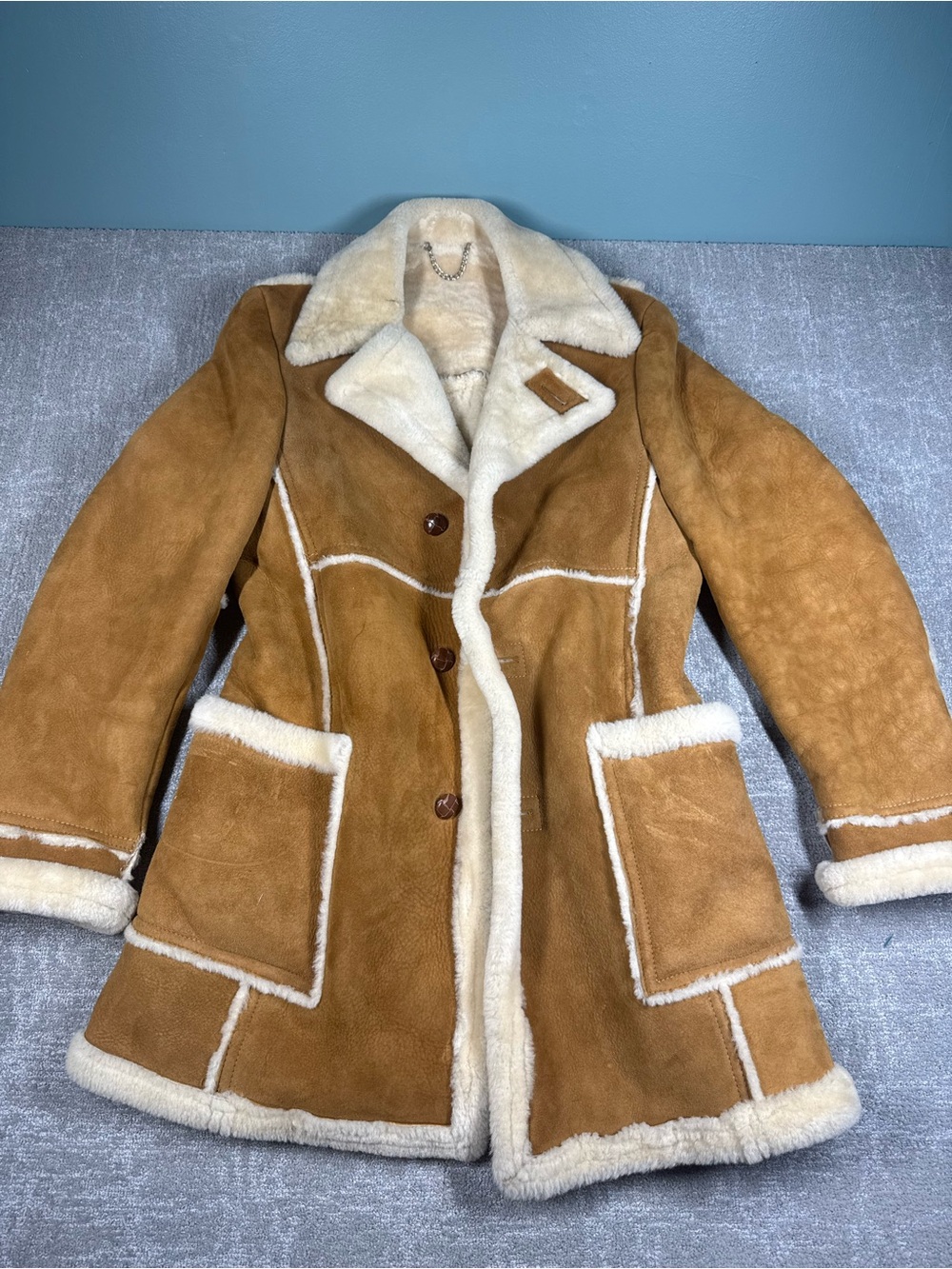 Vintage Leather Shop Collection Western Sheepskin Shearling Boho Jacket Sz 40Tal